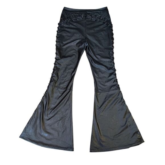 AKIRA Black Perfect Control Faux Leather Lace Up Flare Pants LG *NO OFFERS* - Picture 11 of 16